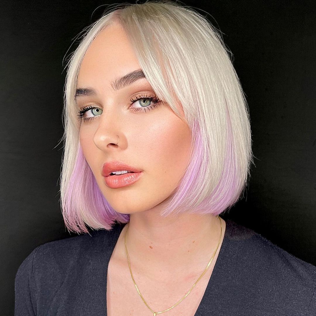 Blonde A-Line Bob with Lavender Accents