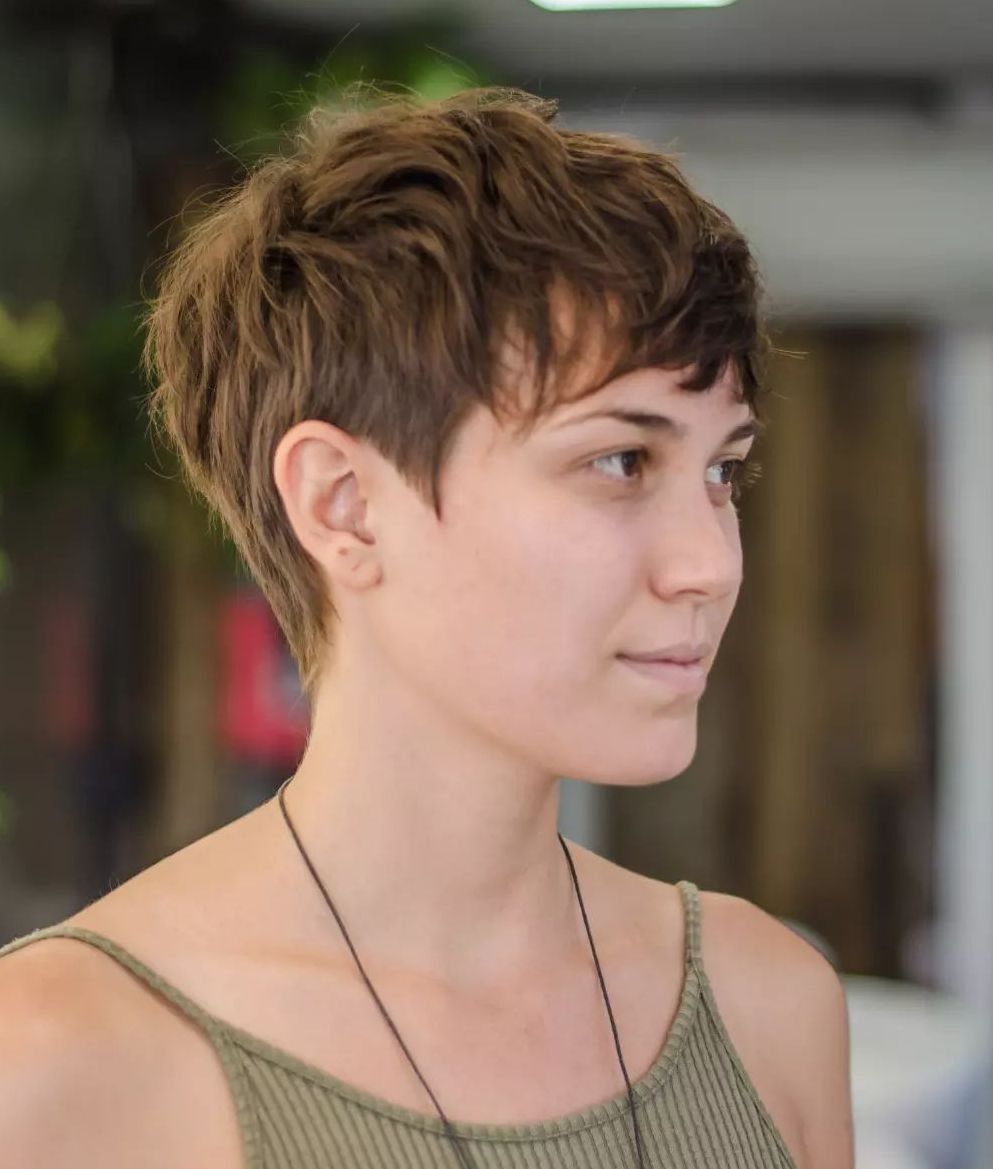 Walnut Brown Pixie with Chopped Layers