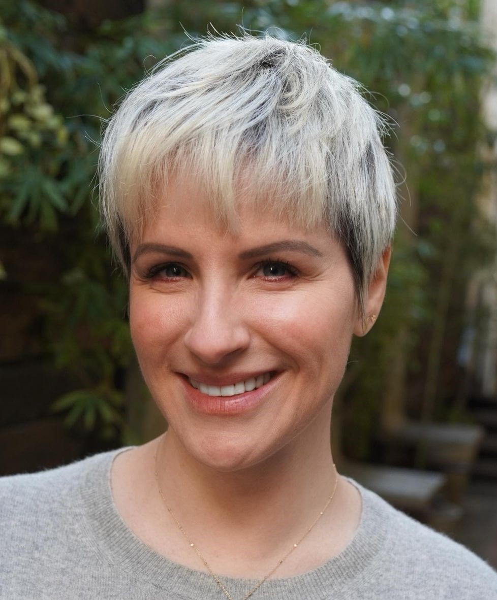 Soft Layered Blonde Pixie with Dark Underlayer