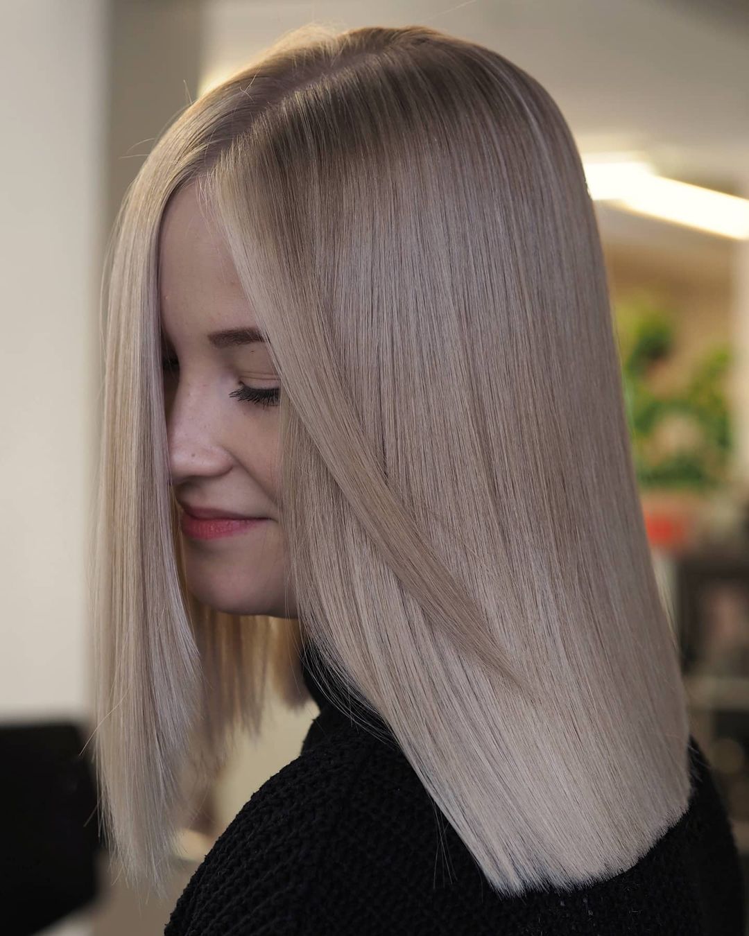 Delicate Blunt Ash Blonde Lob