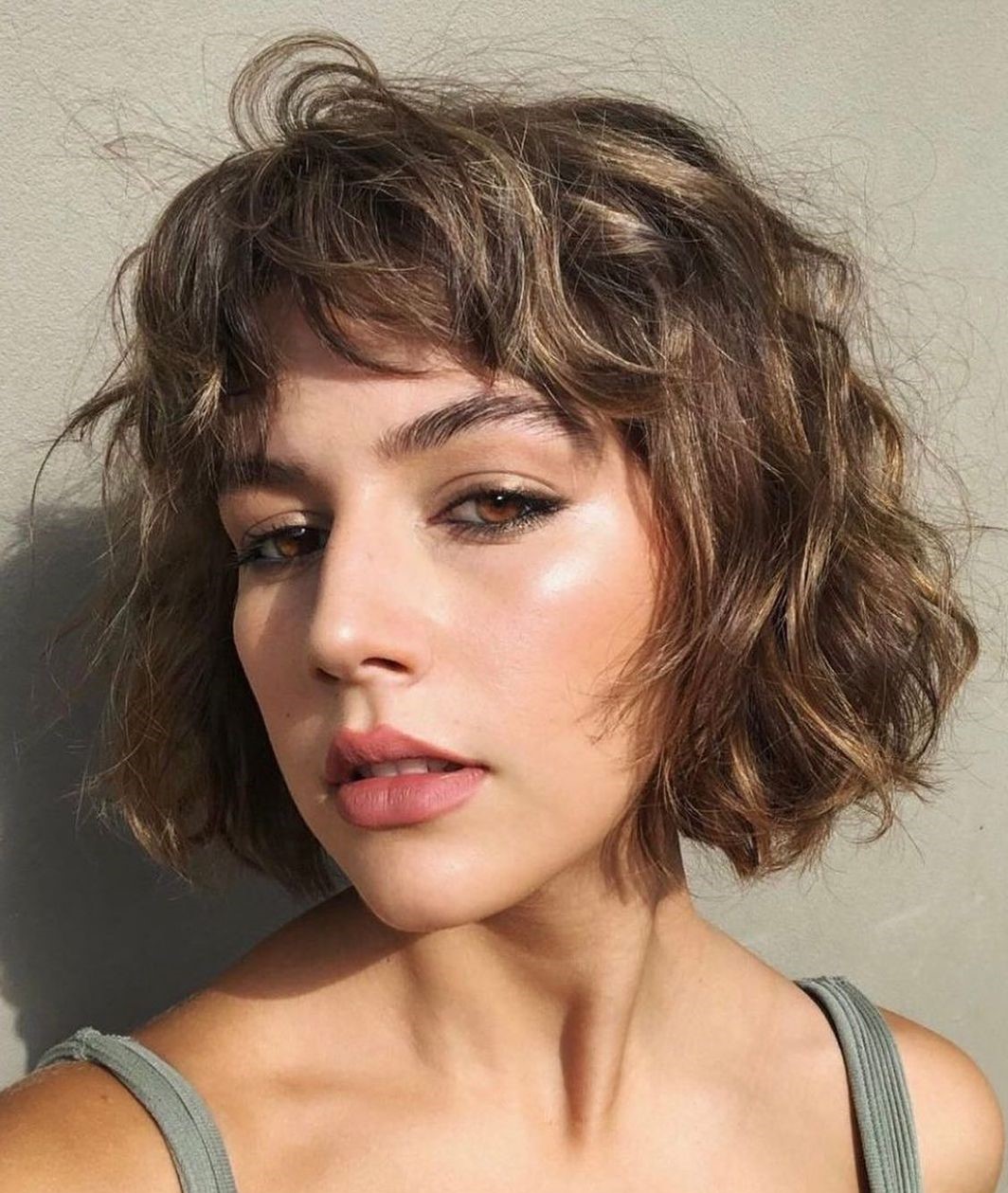 Wavy Messy Bob with Bangs