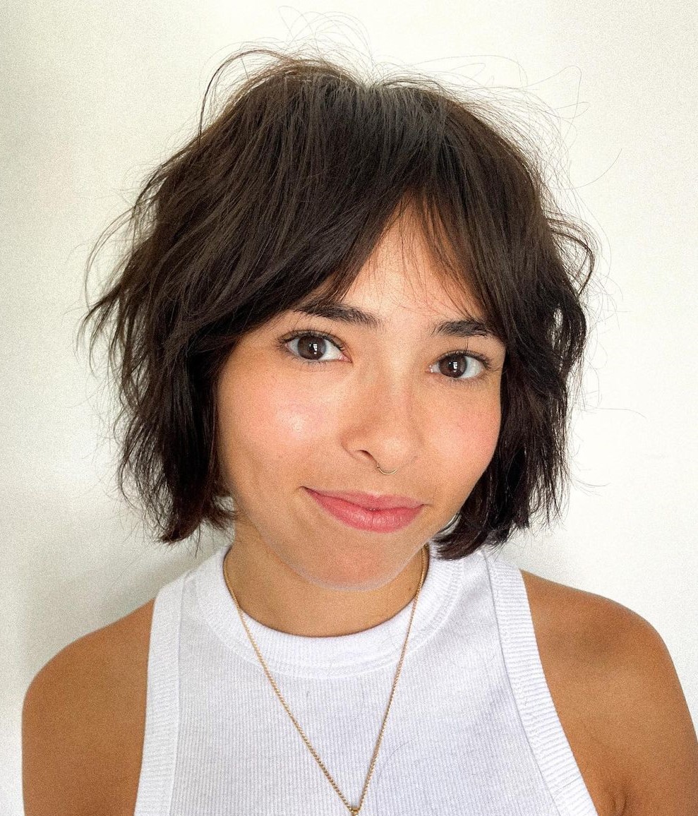 Short Wavy Bob Shag with Curtain Bangs