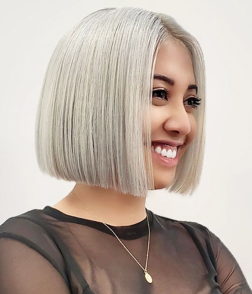 Blunt Silver Blonde Bob Hairstyle