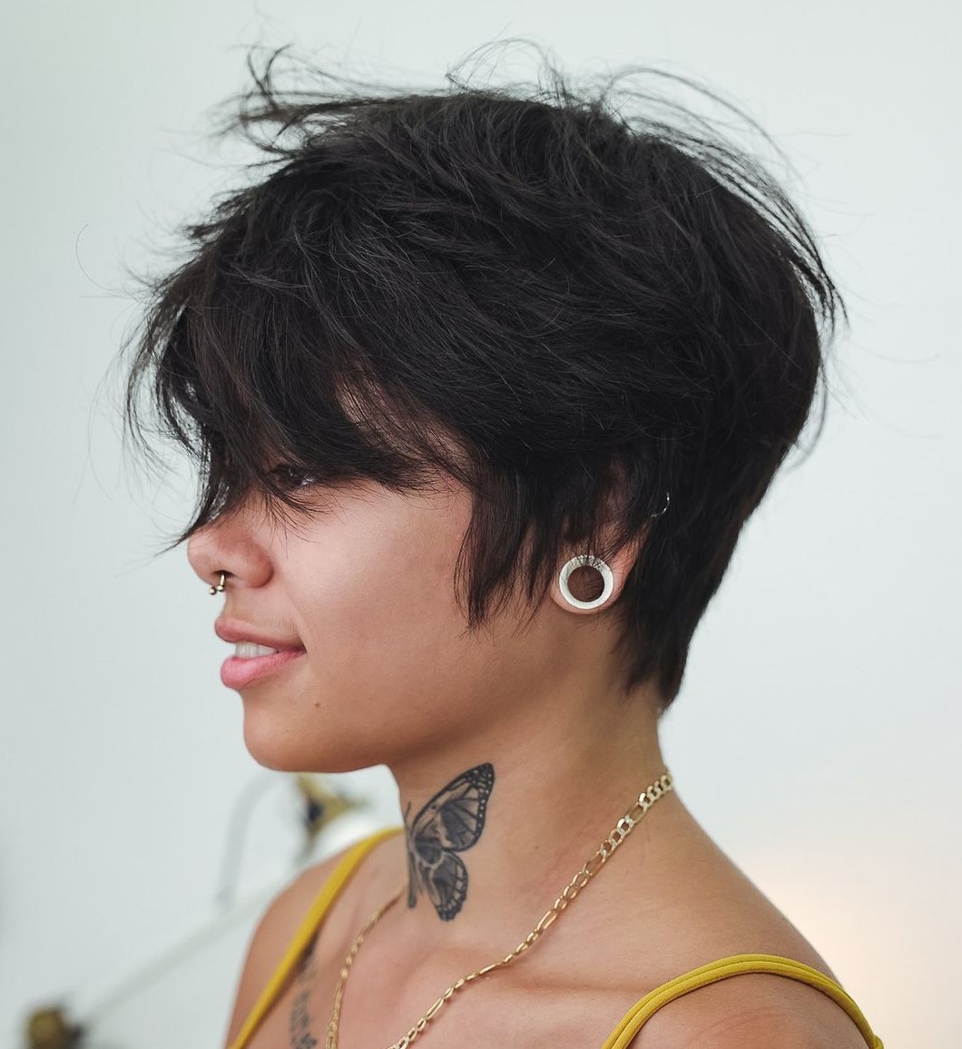 Bold Black Tapered Pixie Shag