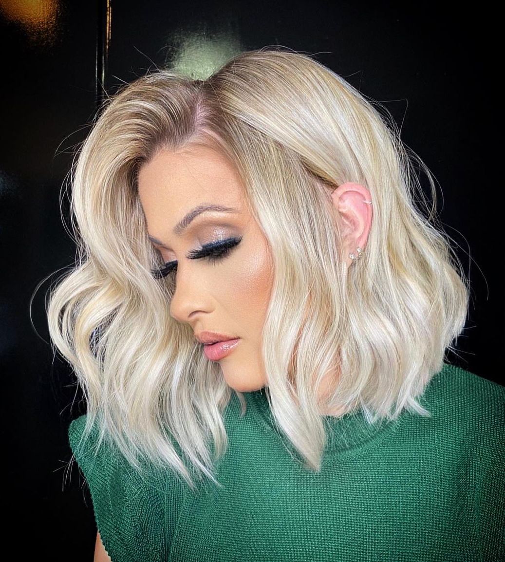 Shiny White Blonde Comb-Over Lob