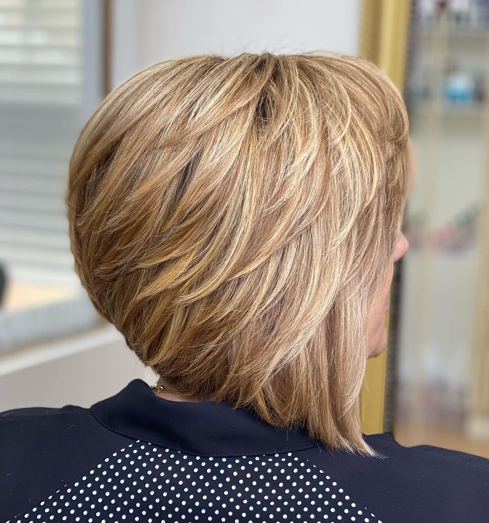 Inverted Piece-y Caramel Blonde Bob