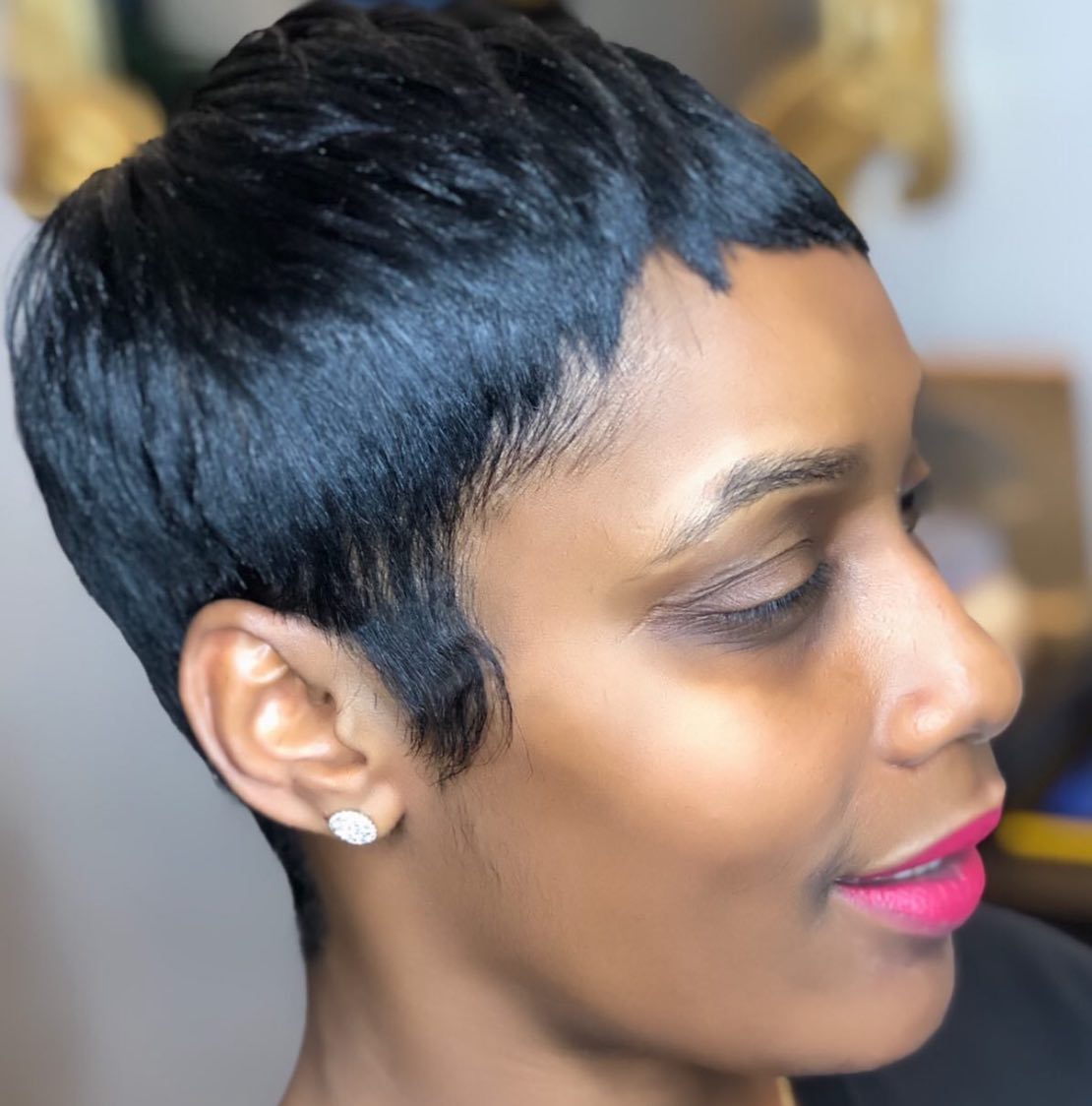 Very Short Polished Black Pixie