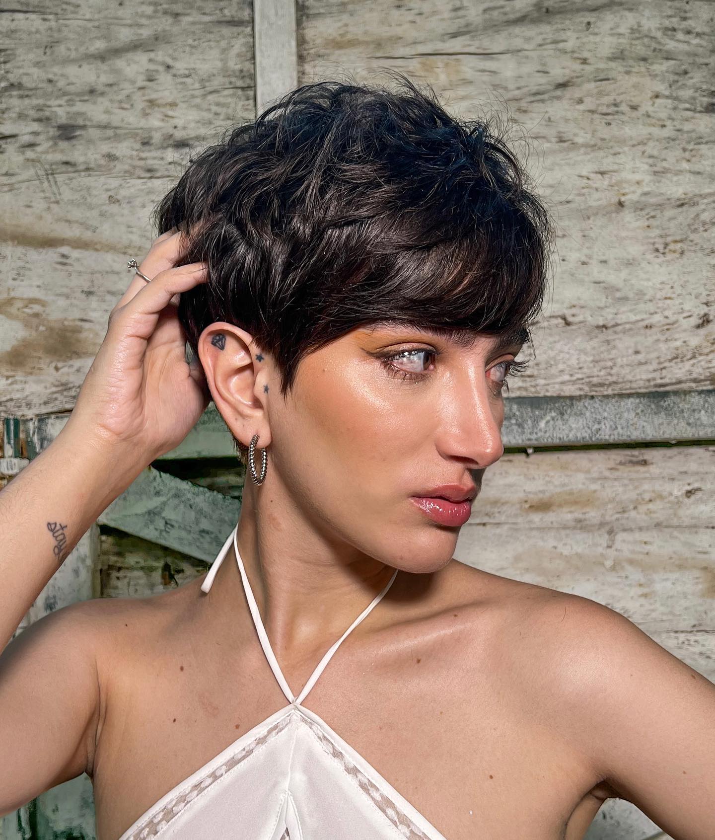 Short Feathered Brunette Pixie