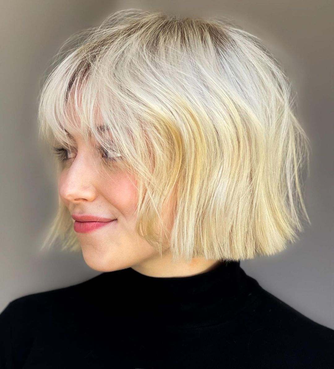 Blunt Blonde Bob with Front Bangs